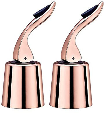 Wine Bottle Stopper, Wine Saver with Silicone, Decorative Wine Preserver, Wine Toppers Stopper,Reusable Wine Cork Keeps Wine Fresh Leak-Proof Wine Stopper (Rose Gold, 2 Pack)