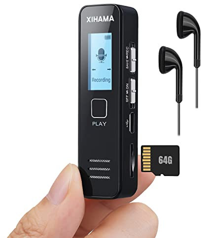 XIHAMA - Grabadora de voz pequeña de 64 GB, grabadora de voz digital de bolsillo oculto con reproducción para conferencias, reuniones, grabadora de audio portátil de 4608 horas con micrófono, carga