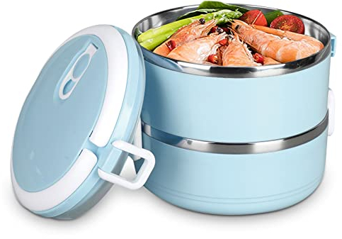 HERCHR Food Storage Containers,Bento Lunch Box,2 Layer Stainless Steel Lunch Box,Leak Proof for Adults Portable Carry Hand Container for Hot Food