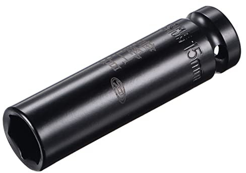 sourcing map 1/2 Drive by 15mm Deep Impact Socket, Heat-Treated CR-V Steel 3.15 Length, 6-Point Metric Sizes