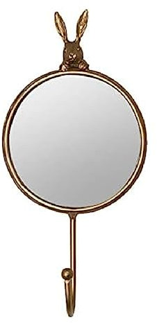 CHEHOMA - Élégant Porte-Manteau Vintage avec Miroir - Petit Miroir Rond avec Crochet à clés ou comme Porte-Veste - Crochet Mural décoratif avec Motif Lapin - Métal, doré, 9,5 x 20,5 cm