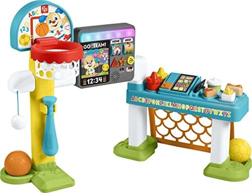 Fisher-Price Juguete de aprendizaje para niños pequeños, ríe y aprende 4 en 1, centro de actividades deportivas con etapas inteligentes para bebés a partir de 9 meses