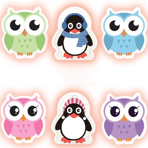 6er-SetTaschenwärmer Kinder Eule – Wiederverwendbare Handwärmer 10x8cm, Sofort Wärme durch klick, Weich & Sicher für Kinderhände, Ideal für Winter, Schule & Spaziergang