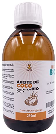 Snadi - Fraktioniertes Kokosnussöl (MCT) Bio 250 ml | 100% Rein und Natürlich | Tiefenfeuchtigkeitscreme für Haut und Haar | Ideal für Kosmetik und Aromatherapie