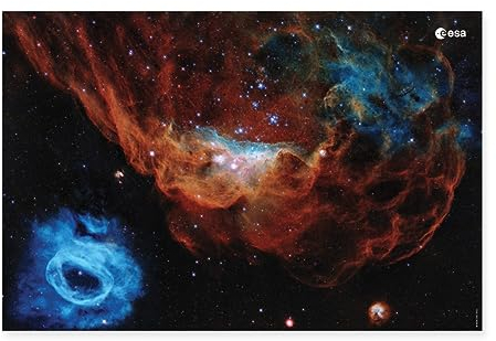 Spreadshirt ESA European Space Agency Hubble Teleskop Blazing Starbirth Nebel Poster 90x60 cm, One size, Weiß