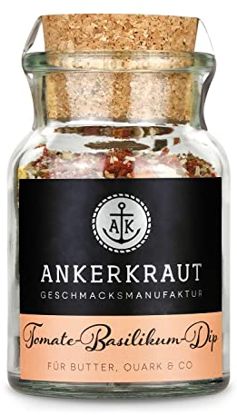 Ankerkraut Tomate-Basilikum-Dip, 60g im Korkenglas, Gewürz für Leichte Herstellung von Lecker Dip, Perfekt zu Brot, Gemüse, Fleisch, BBQ, Natur Genuss mit Premium Geschmack