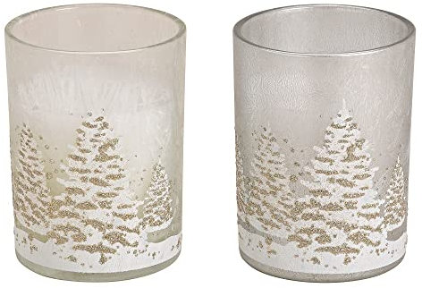 Kerzen im Glas WINTERWALD Windlichter Weihnachtskerzen Kerzengläser Glaslicht in weiß & silber Glitzer - Weihnachts-Deko Dekoration Weihnachten Tisch-Dekoration Herbst Winter & Advent 2 Stück