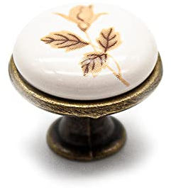 DOJA Barcelona | Pomo Vintage Rosa de Otoño | Ø26.5x23mm | Pack 12 | Pomos Antiguos Porcelana y Latón Antiguo | Pomo Vintage Decoracion | Pomos y Tiradores Cocina Vintage, Adornos Rusticos Puertas