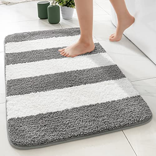 MIULEE Badematte Teppich rutschfest Badteppich Badezimmerteppich Streifen Weiche Badvorleger Maschinenwaschbar Mikrofaser Flauschiger Duschvorleger für Badezimmer 50x80cm Grau-Weiß