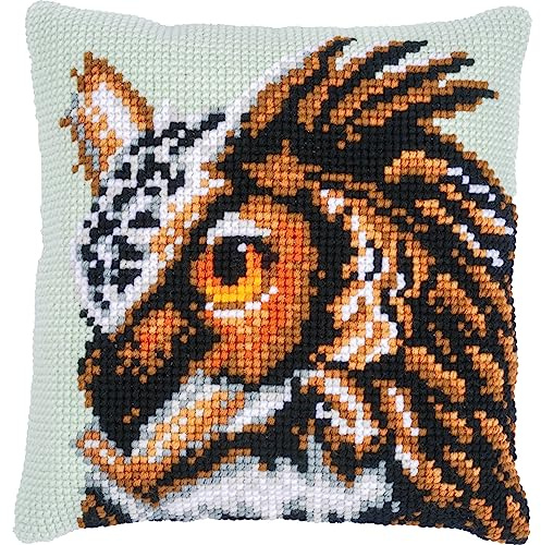 Vervaco Kreuzstich Stickpackungen Kissen Stickerei Set Anfänger Vorgedruckt Eule DIY Set Kreativ Set Für Erwachsene Dekoratives Kissen ca. 40 x 40 cm Bastelset Handwerker Haus Dekoration