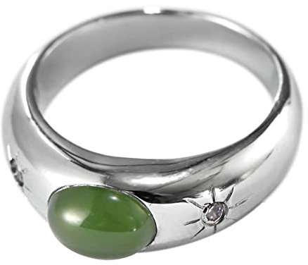 AMDXD Sterlingsilber S925 Ringe, Jade Ringe Frau Verlobung für Damen, Band Ring mit Zirkonia Grün Oval Form, Gr.57 (18.1), Silber, Echt Silber Schmuck
