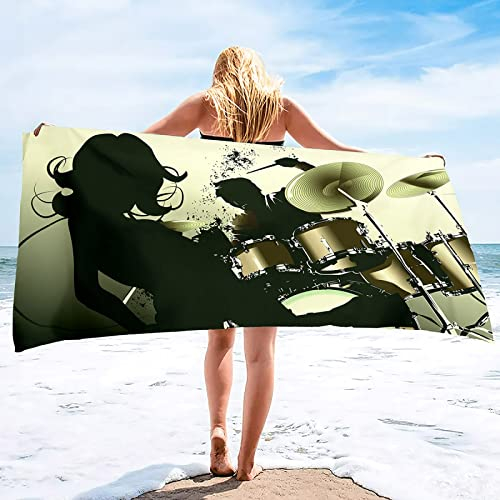KINITA Rock'n'Roll Strandtuch Groß 70x140, 3D Schlagzeug Badetuch Mikrofaser Handtücher, Strandhandtuch Schnell Trocknendes Sandfreies Badehandtuch, Saunatuch, Handtuch, Damen, Herren, Strandtücher