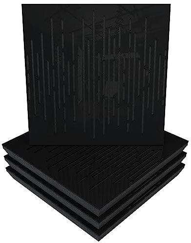 Sound Absorption-Diffuse Acoustic Panel | 50x50x5cm | Absorption - Diffusion - Reflection - Soundproofing | Perforated plastic: (x4 WAVE, Black gloss plastic)