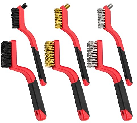 Foxmitool Drahtbürsten-Set – 6 Edelstahlbürsten, Messingbürste, Nylonbürste, Drahtkratzbürste zum Reinigen von Rost, Schmutz, Farbschrubben