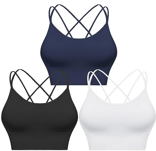 Sykooria Damen Sport BH Gepolstert Push up BH Sport Bra Top für Yoga Fitness, Schwarz+Weiß+Dunkelblau, S