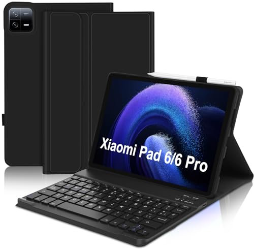JADEMALL Funda con Teclado para Xiaomi Pad 6/6 Pro 11, Teclado Bluetooth Inalámbrico Desmontable Magnético con Funda Protectora Delgada para Tablet Xiaomi Pad 6/6 Pro 2023 11 Pulgadas, Negro