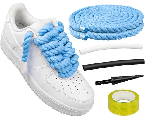Endoto dicke Schnürsenkel für Air Force 1, klobige gedrehte runde Baumwoll-schuhbänder mit DIY-Anpassungszubehör für AF1 Sneaker-Schuhe, Big seil Rope Laces (Babyblau, Größe: 8,5 mm)