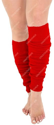 Crazy Chick Bright Neon 80s Dance Ankle Leg Warmers Fancy Dress Accessory-Fluorescent Red
