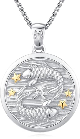 REDSUN Fische Sternzeichen Halskette 925 Sterlingsilber Tierkreiszeichen Anhänger Astrologie Horoskop Anhänger Sternzeichen Halskette Für Männer Frauen (Silber)