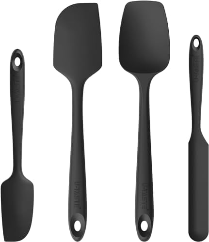 U-Taste Heat Resistant Silicone Spatula, Flexible & Firm Food Grade Cooking Baking Mixing Stirring Kitchen Spatula Set Bowl Scraper for Nonstick Cookware (Black)