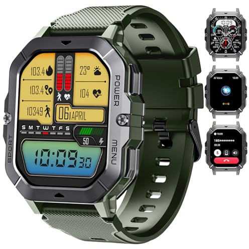 OUKITEL BT101 Smartwatch Uomo - 2,02 Pollici Orologio Militare Smart Watch,100+ Modalità Sport, 5ATM Impermeabile 410mAh Notifiche/Cardiofrequenzimetro/Contapassi/Fitness Tracker per Android/iOS