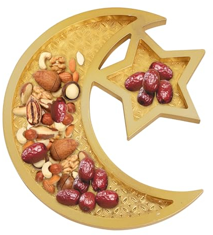 Plateau De Ramadan,Plateau De Service Eid,Plateau À Dessert Eid Mubarak,Ramadan Tablett,Dessert Plateau,Décoration De Vaisselle De Fête En Forme D'Étoile De Lune,Pour Eid Mubarak Fournitures Fête (A)