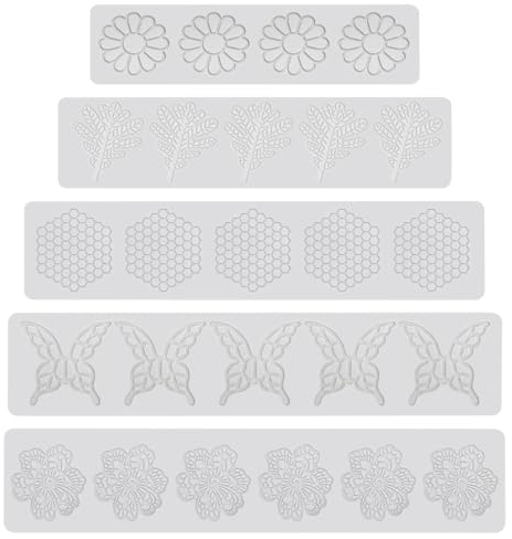HEKOBAG 5 Pieza Molde de silicona gris para caramelos, moldes de silicona reposteria decoracion, moldes de hojas de coral de diferentes formas, molde de silicona para encaje para manualidades