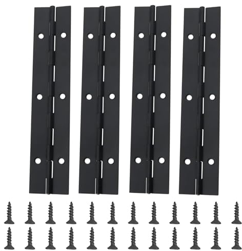 YTOOK 12 Inch Piano Hinge, 4Pcs Black Stainless Steel Continuous Piano Hinges with Holes, Heavy Duty Polished Stainless Piano Hinges for Boats Cabinets Storage Box, 24pcs Screw Included