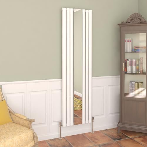 NRG Vertical Oval Column Radiator with Mirror Designer Double Panel Mirror Bathroom Heating Radiator - 1800 x 500mm White