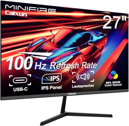 Minifire- Monitor- 27-Zoll-Bildschirm im rahmenlosen Design, IPS, 100Hz, USB Tpye-C, FHD, sRGB110%, 300 Nits, FreeSync, Eye-Care, HDMI USB Type-C Anschlüsse, unterstützt VESA - Schwarz