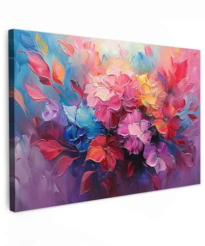 MuchoWow© Leinwandbild Groß 120x80 cm XXL Dekoration Wohnzimmer Bilder Pictures Wall Decoration Living Room Wohnungs Deko Moderne Bild Blumen - Rosa - Aquarell - Kunst