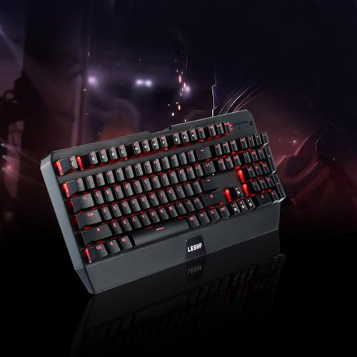 Aotecno Tastiera di Gioco Meccanica, Lunga Durata Wired USB Monocromatico Rosso LED retroilluminazione Luminescente multimediale Tastiera di Gioco Meccanica per il Gioco Desktop