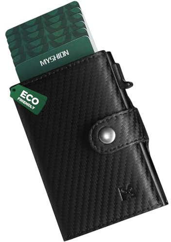 MYSHION Mens Wallet, Pop Up Card Holder Wallet for Men, Minimalist Trifold Wallet RFID Blocking with Zip Coin Pocket, ID Window, Banknote Compartment & Snap Closure (Carbon)