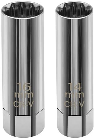 VEGCOO 2 Pcs Cle a Bougie, Douille Bougie 16mm/14mm Mince Magnétique, 12 Points 3/8 Outil de Retrait de Bougie d'Allumage pour Voitures