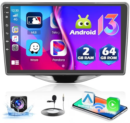 Hikity 2+64G Android Autoradio Carplay pour Toyota Aygo/Peugeot 108/ Citroen C1, Écran Tactile de 9 Pouces Poste Radio Voiture avec Android Auto BT GPS EQ FM/RDS Caméra de Recul