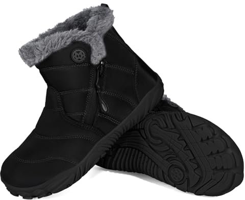 Gaatpot Barfußschuhe Winter Jungen Mädchen Schneestiefel Wasserdichte Winterschuhe Warm Gefütterte Stiefel,Dullschwarz,EU35