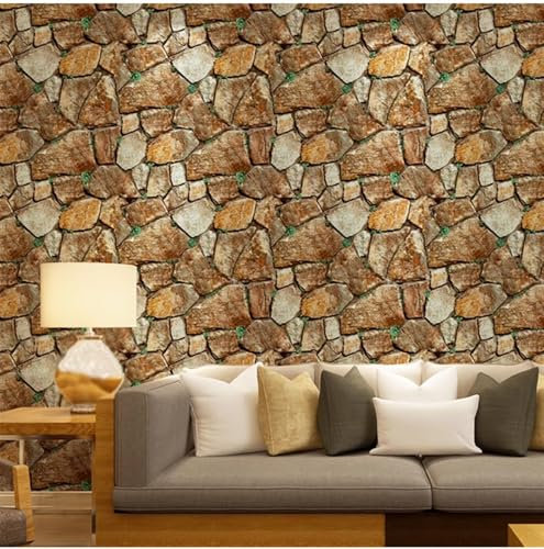 LMTYJZRY Papier Peint, Motif de marbre de Simulation 3D, Papier Peint en Pierre for Bar, Restaurant Chinois, Restaurant, Papier Peint en Briques à Motif de Briques Vintage (10 m x 53 cm)(Yellow)