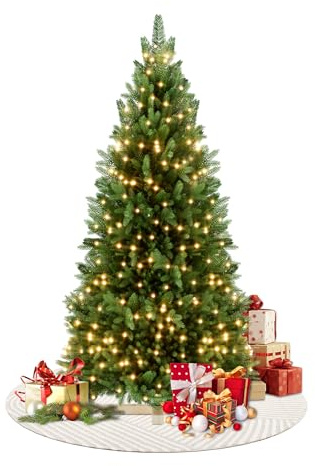 UISEBRT Albero di Natale artificiale con illuminazione, Abete artificiale con supporto in legno, Alberi di Natale artificiali con 500 rami e 200 LED bianco caldo, per interni ed esterni (150 cm)