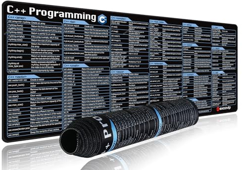 Excovip Mauspad, C++, 80 x 30 x 0,2 cm, erweitertes großes Spickzettel, PC, Büro, Tabellenkalkulation, Tastatur, Mauspad, rutschfest, mit genähten Kanten, 0324