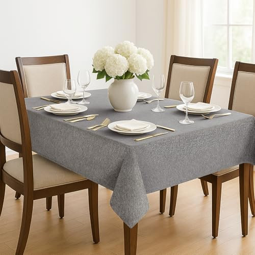 Deconovo Soft Rectangle Table Cover Wipe Clean Durable Table Cloth Water Resistant Solid Faux Linen Tablecloth for for Kitchen Tabletop Decoration 54 x 108 Inch (137 * 274cm) Dark Grey