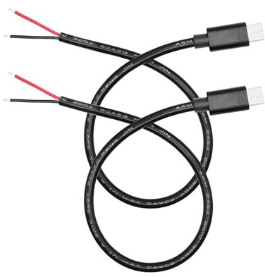 Riertostng USB C to 2 Pin Bare Wire Open End Power Cable 11inch, 20AWG 5V/5A USB Type C Male Plug 2 Pin Pigtail Cable, for USB Type C Equipment Installed or Replacement Repair DIY Cable - 2Pcs