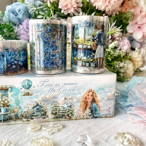 MisKepaa Lot de 3 rouleaux prédécoupés Washi ruban PET, rubans floraux pour accessoires Scrapbook, Bullet Journal, Scrapbooking, bricolage artisanat, peinture (Daisy Fence)