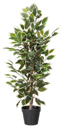 Murago - Künstliche Ficus Benjamini Zimmerpflanze ca. 91cm - Grün-Weiß - Kunstpflanze im Topf Badezimmer Birkenfeige unecht Büro Dekoration groß