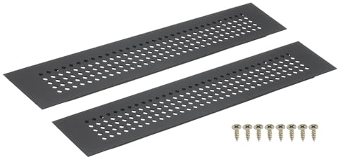 QUARKZMAN Griglia Aerazione, 2Pz 250 x 50mm Griglia D'aria Alluminio Rete Lega Alluminio con Vite, Griglia di Ventilazione Rettangolare Decorative per Armadio Porta (Nero)