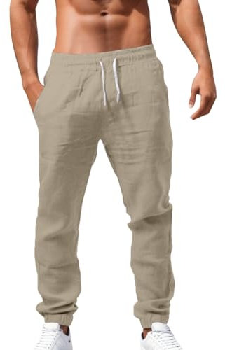 Dasongff Leinenhose Herren Lang Sommer Leichte Sommerhose Herren Leinen Yoga Jogginghose Herren Weites Bein Baggy Jogginghose Herre Ohne Bund Freizeithose Herren Leicht mit Gummizug