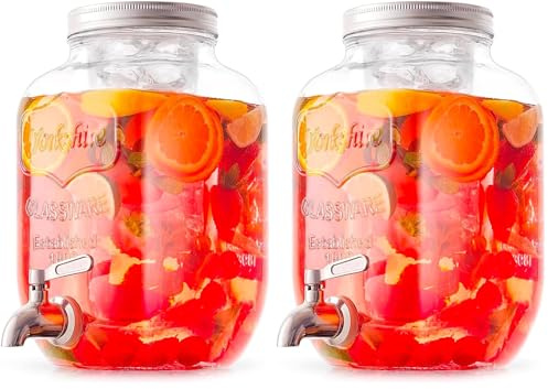 Avilia Dispenser in Vetro per Bevande 4L con Rubinetto Cromato, Lavabile in Lavastoviglie, Ideale per Campeggio o Aperitivi fuori porta (Confezione da 2)