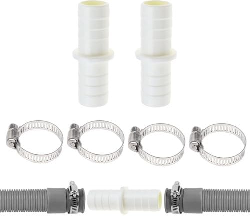 Washing Machine Hose Connector 2pcs Washing Machine Waste Pipe Connector 110810 Leak-Proof Hose to Hoses Joiner with 4 Metal Clamp for Water Waste Management