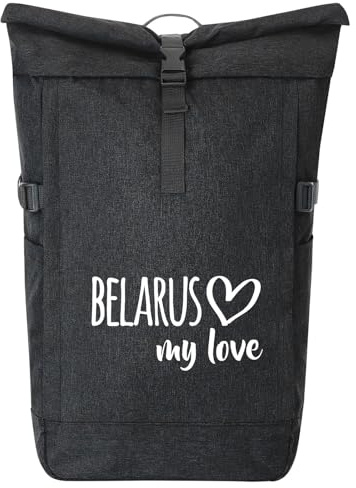 Huuraa Kurierrucksack Belarus my love 30-44 Liter Black Melange Fairtrade Rolltop Rucksack Geschenkidee