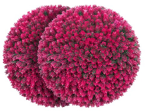 AOKIIE 16.7 Inch Artificial Pine Cone Topiary Balls Set of 2, Rose Boxwood Balls with 7 Layers Leaves UV Protection Faux Evergreen Plants Outside Decor for Porch Garden Backyard