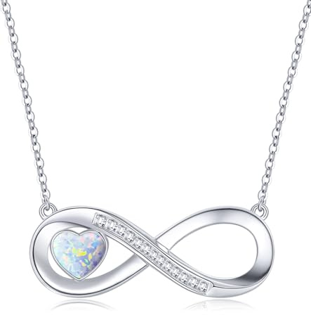 LOUISA SECRET Kette Damen mit Infinity Herz Halskette Geburtsstein Anhänger, 925 Silber Halskette für Frauen, Geburtstag Valentinstag Weihnachten Muttertag Schmuck Geschenke für Frauen Freundin Sie